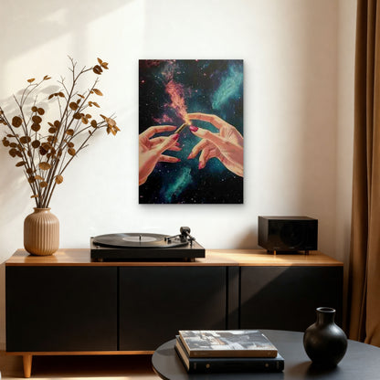 Hands Lighting Joint with Cosmic Galaxy 60x90cm Metal Print Ready to Hang