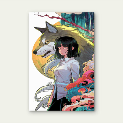 Featuring a Girl And a Large Wolf Metal Print Ready to Hang
