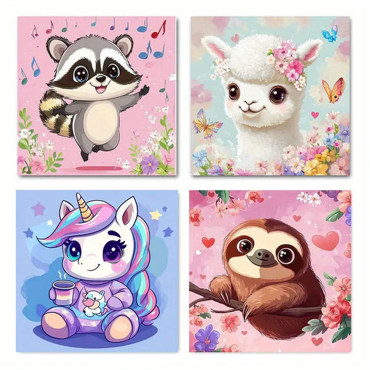 4pcs Cute Animals Cartoon animation  C   Wall Art Canvas Framed