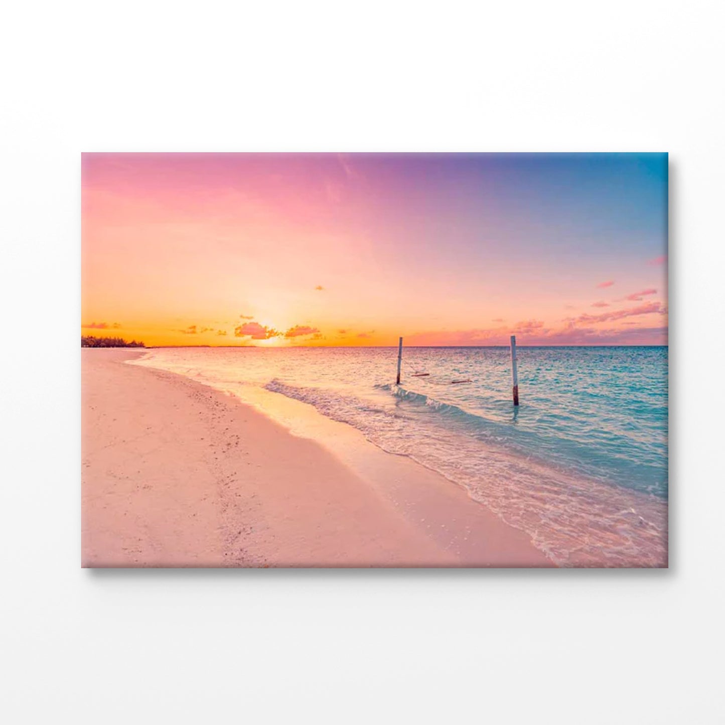 Bella Home Tropical Sunset Pink Sand Beach Print Canvas Ready to hang