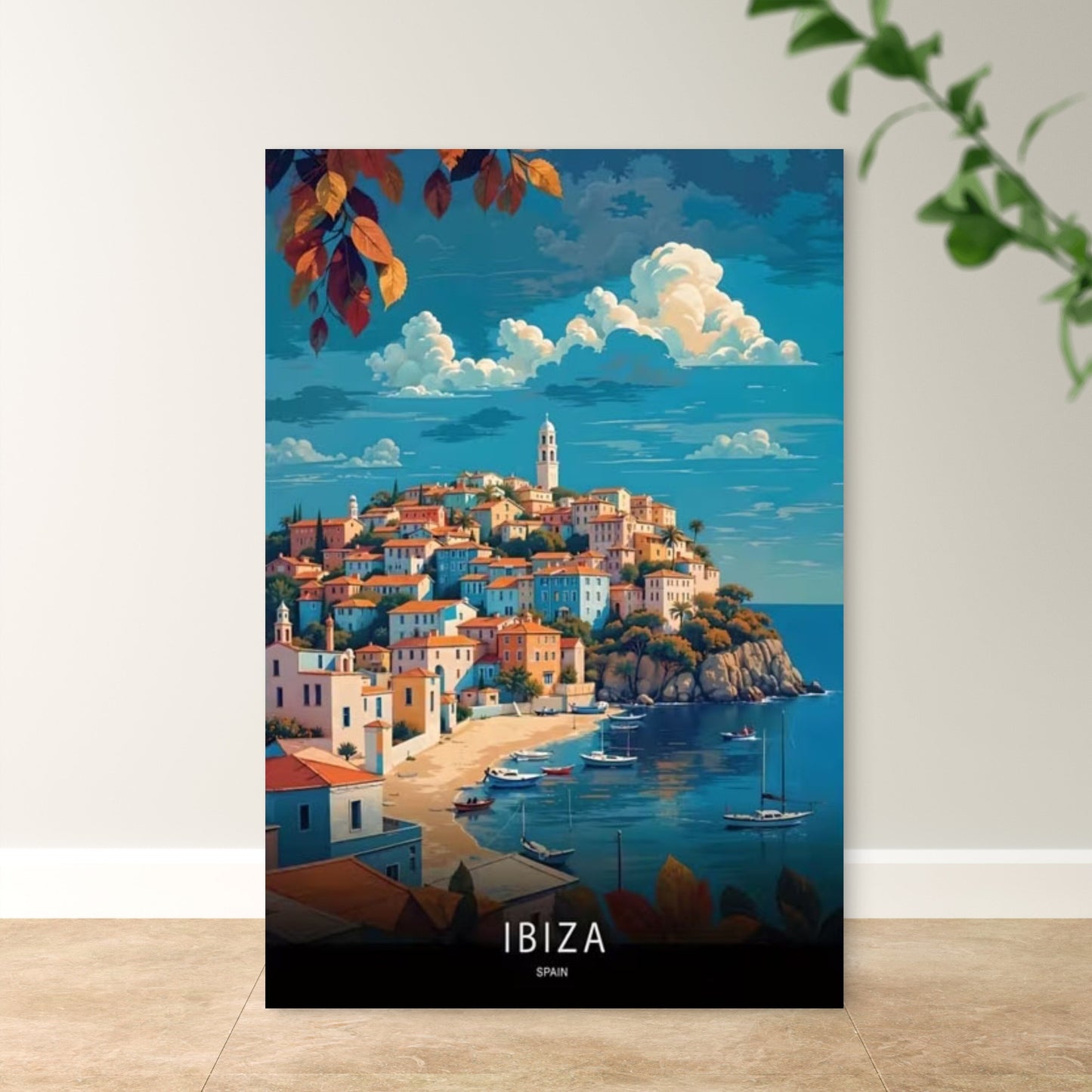 Ibiza Spain Vibrant Coastal Townscape Travel Poster Print Wall Art