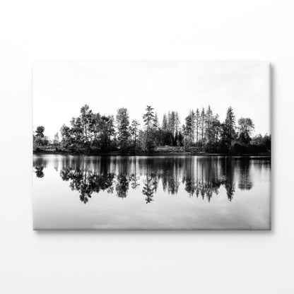 Bella Home Trees near Lake B&W Scenery View Print Canvas Ready to hang