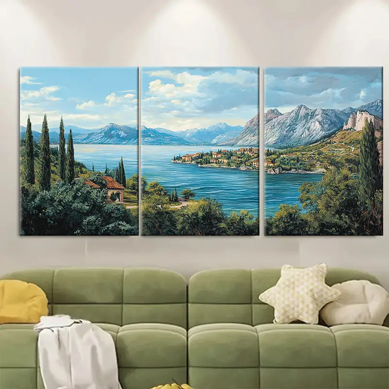 3pcs Lake Garda Italian Scenic Landscape Wall Art Set Canvas Framed 60x90cm - High Quality Print 100% Australian Made Wall Canvas Ready to Hang