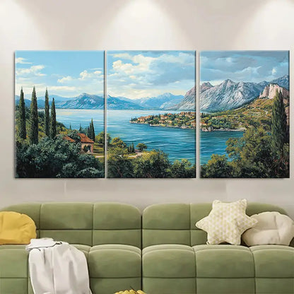 3pcs Lake Garda Italian Scenic Landscape Wall Art Set Canvas Framed 40x60cm - High Quality Print 100% Australian Made Wall Canvas Ready to Hang
