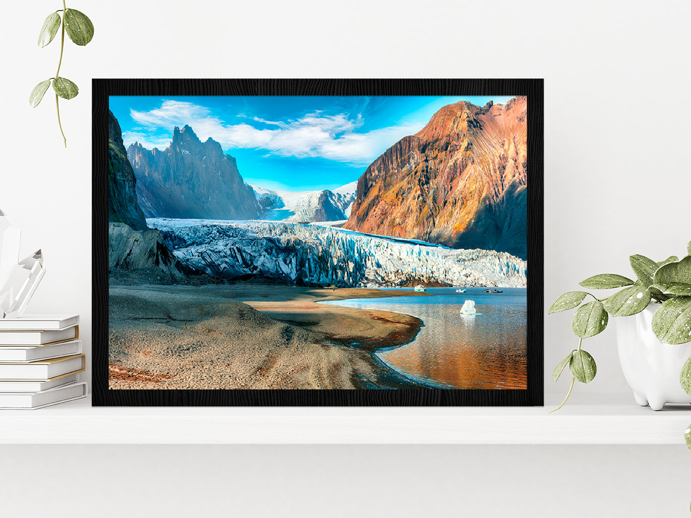 Volcanic Mountains South Iceland Glass Framed Wall Art, Ready to Hang Quality Print Without White Border Black