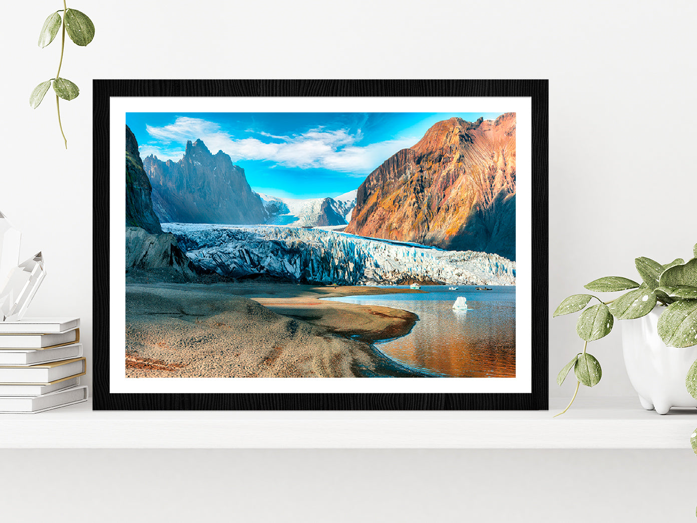 Volcanic Mountains South Iceland Glass Framed Wall Art, Ready to Hang Quality Print With White Border Black