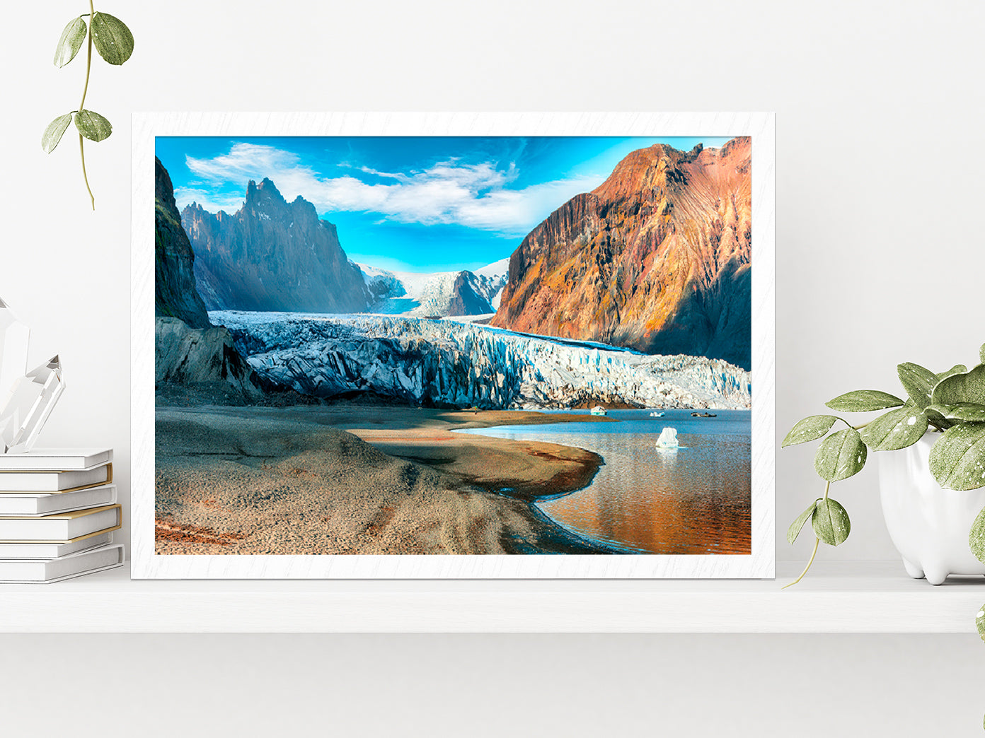 Volcanic Mountains South Iceland Glass Framed Wall Art, Ready to Hang Quality Print Without White Border White