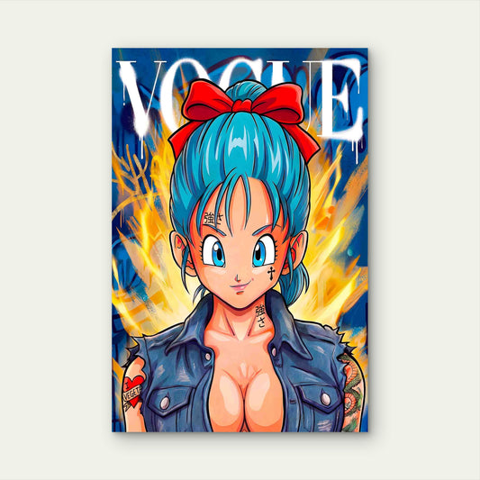Fashion Magazine Cover with Turquoise Hair 60x90cm Metal Print Ready to Hang