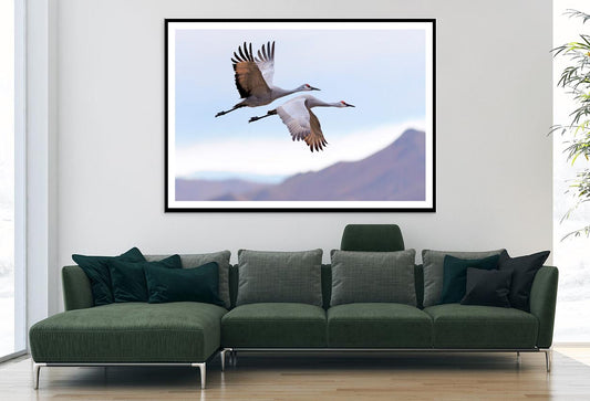 Flying Cranes Mountain Sky View Home Decor Premium Quality Poster Print Choose Your Sizes