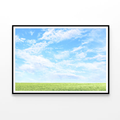 Beautiful Scenic View of Grassy Field and Blue Sky Home Decor Premium Quality Poster Print Choose Your Sizes