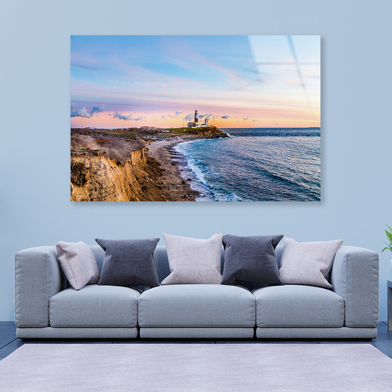 Lighthouse in Coast of Montauk Acrylic Glass Print Tempered Glass Wall Art 100% Made in Australia Ready to Hang