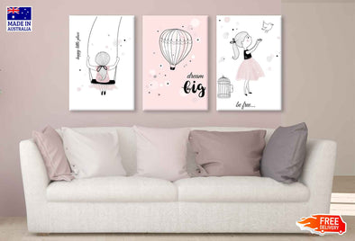 3 Set of Quote Girl with Bird Vector High Quality Print 100% Australian Made Wall Canvas Ready to Hang