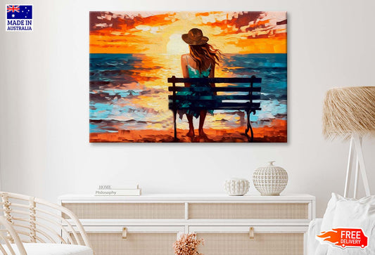 Girl sit On Bench Abstract Oil Painting Wall Art Limited Edition High Quality Print