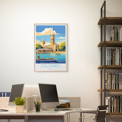 Colombo Sri Lanka, Church in Sea Shore Travel Poster Print Wall Art