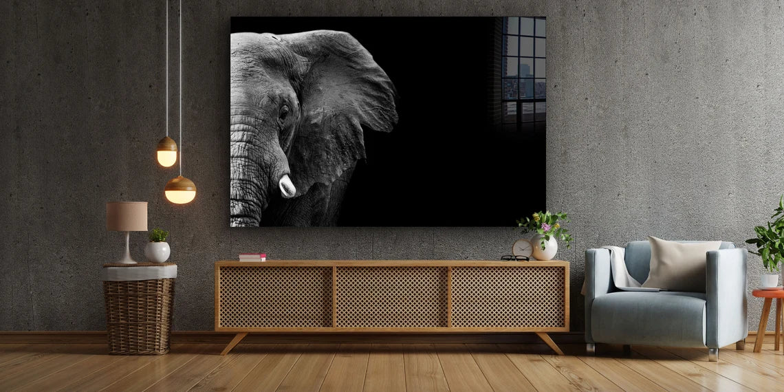 Half Face Elephant B&W UV Direct Aluminum Print Australian Made Quality