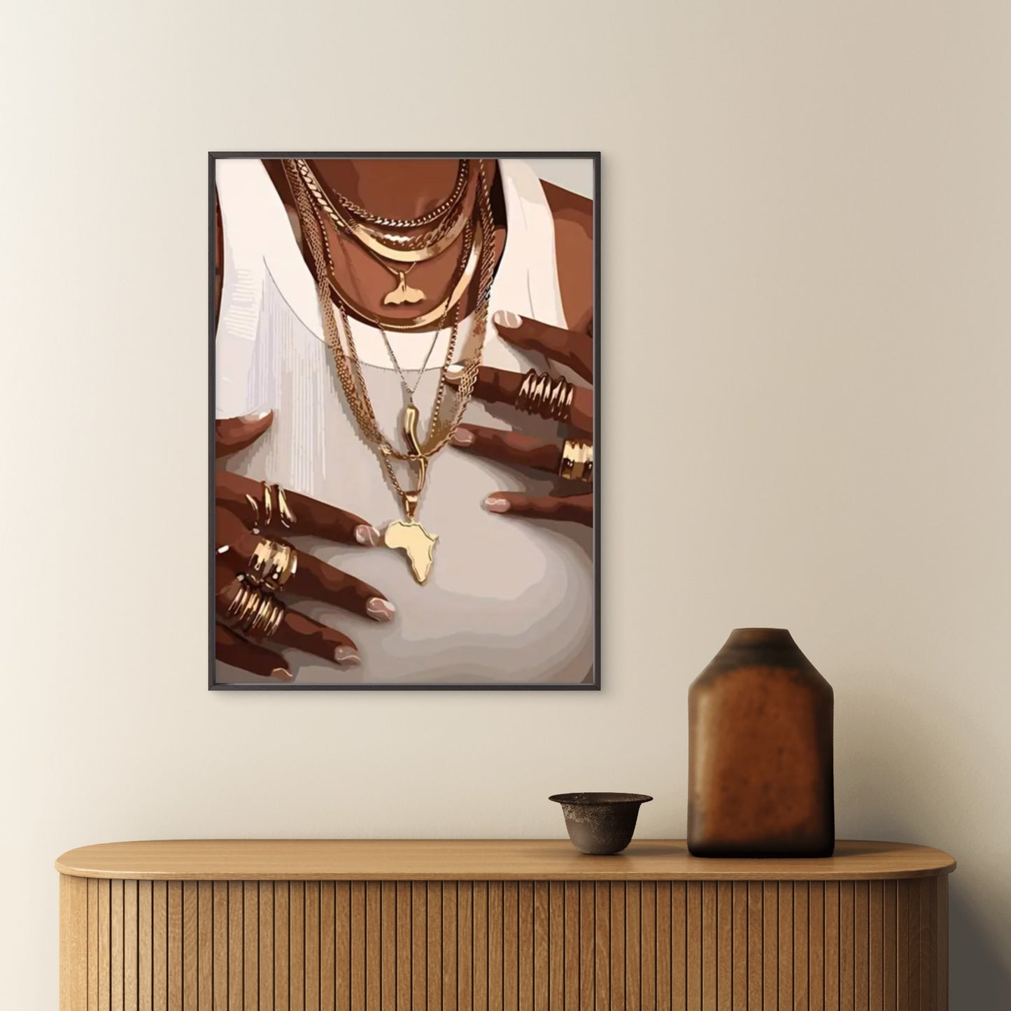Figure in White Attired with Golden Necklaces Fashion Home Decor Premium Quality Poster Print Choose Your Sizes