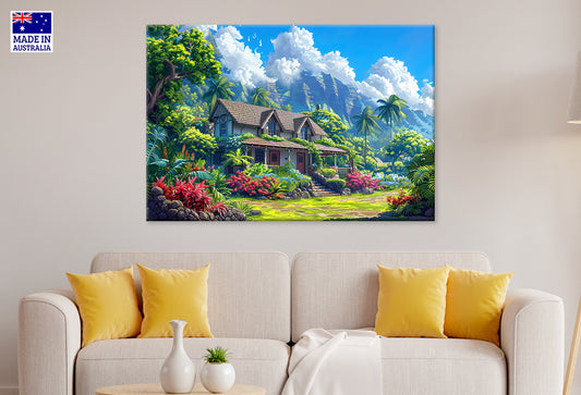 Amazing House with a Tropical Garden Wall Art Decor 100% Australian Made