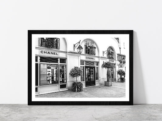 B&W Fashion Store Tree Plants in Madeleine Glass Framed Wall Art, Ready to Hang Quality Print With White Border Black
