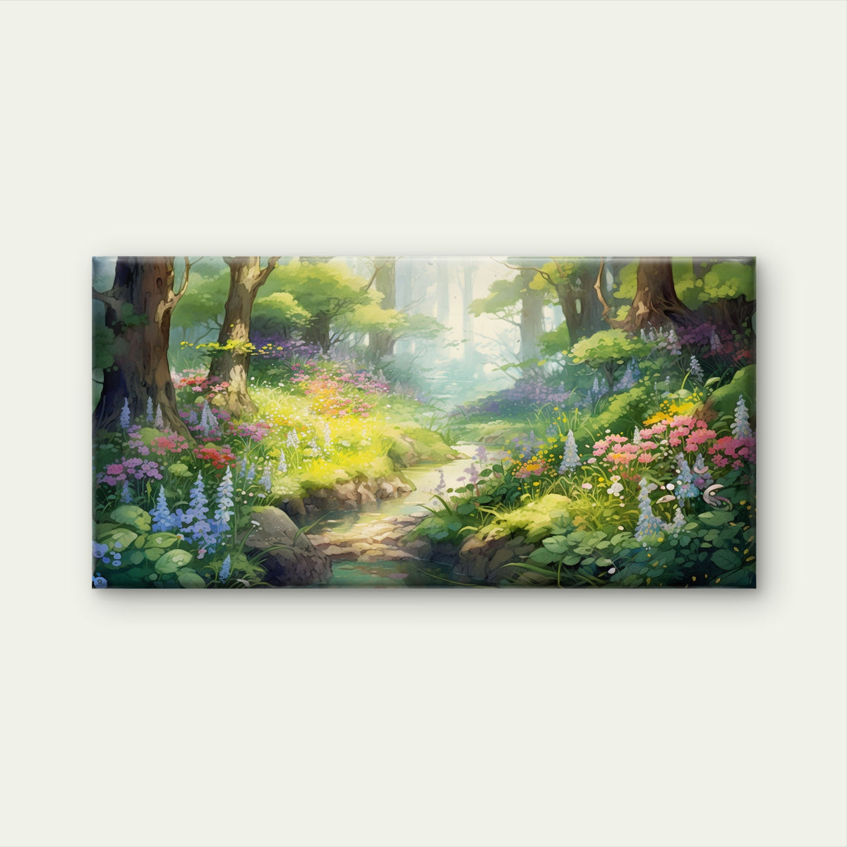 Forest Stream Spring Flower Wall Art Canvas Office Home Room Framed 120x60cm