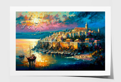 Big Old City Illustration Oil Painting Wall Art Limited Edition High Quality Print Unframed Roll Canvas None