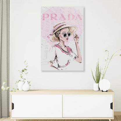 Pink Lady With Hat 3D Design Acrylic Glass Print Tempered Glass Wall Art 100% Made in Australia Ready to Hang