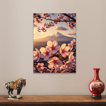 Mount Fuji Cherry Blossom Sunset 60x90cm Metal Print Ready to Hang
