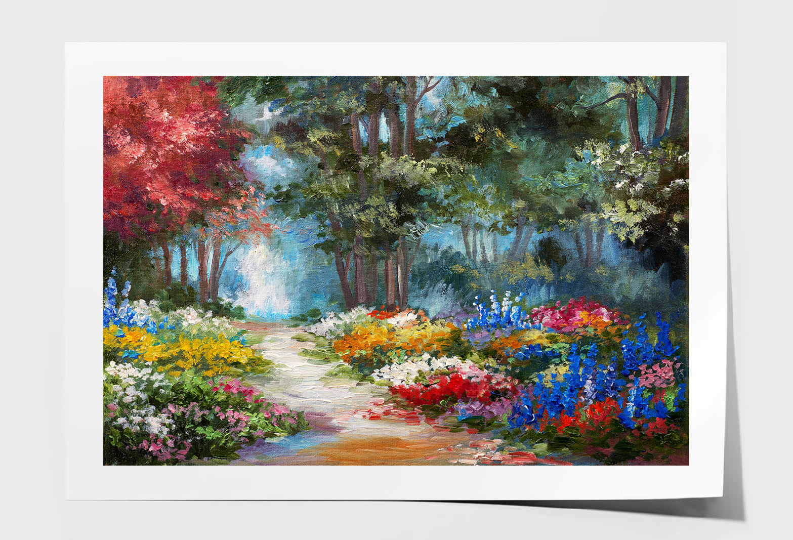 Colorful Forest & Flowers Pathway Oil Painting Wall Art Limited Edition High Quality Print Unframed Roll Canvas None