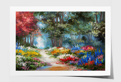 Colorful Forest & Flowers Pathway Oil Painting Wall Art Limited Edition High Quality Print Unframed Roll Canvas None