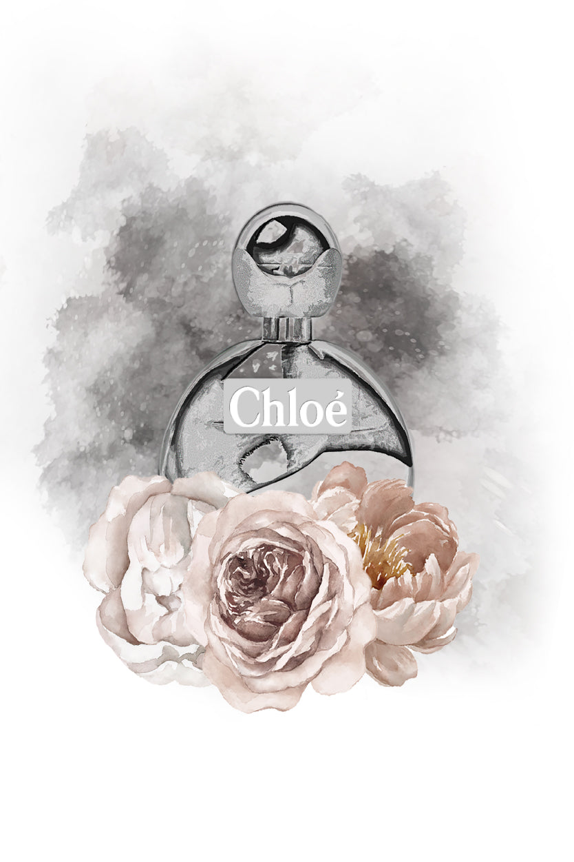 Round Perfume Bottle with Flowers Home Decor Premium Quality Poster Print Choose Your Sizes