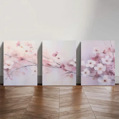 3pcs Blush Pink & Lavender Floral Painting Triptych Dreamy Wall Art Set Canvas Unframed - High Quality Print 100% Australian Made Wall Canvas