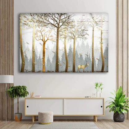 Trees & Deer Gold 3D UV Direct Aluminum Print Australian Made Quality