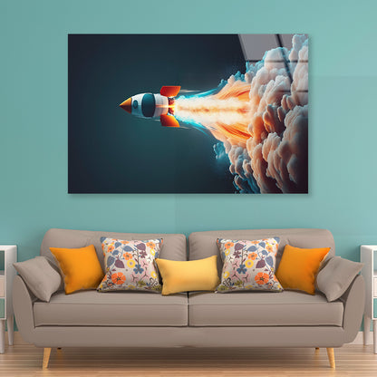 Rocket Launch on a Blue Background Acrylic Glass Print Tempered Glass Wall Art 100% Made in Australia Ready to Hang