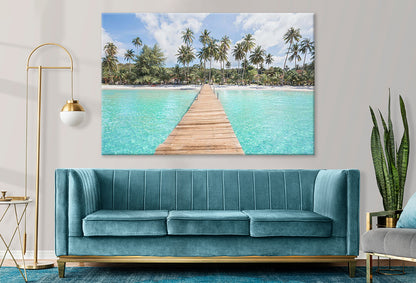 Turquoise Water Pier and Palm Trees Print 100% Australian Made