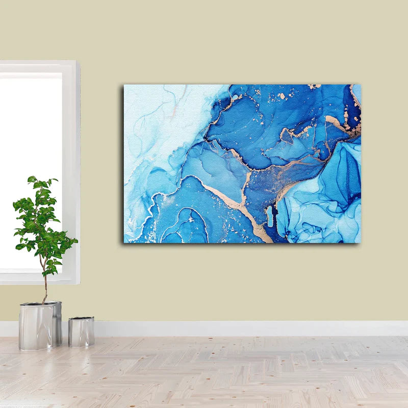 Blue Gold Abstract UV Direct Aluminum Print Australian Made Quality