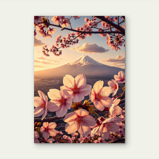 Mount Fuji Cherry Blossom Sunset 60x90cm Metal Print Ready to Hang
