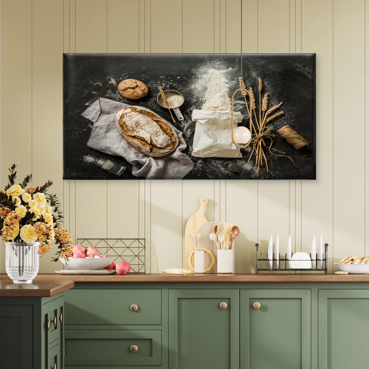 Rustic Sourdough Bread Wheat Wall Art Canvas Office Home Room Framed 120x60cm