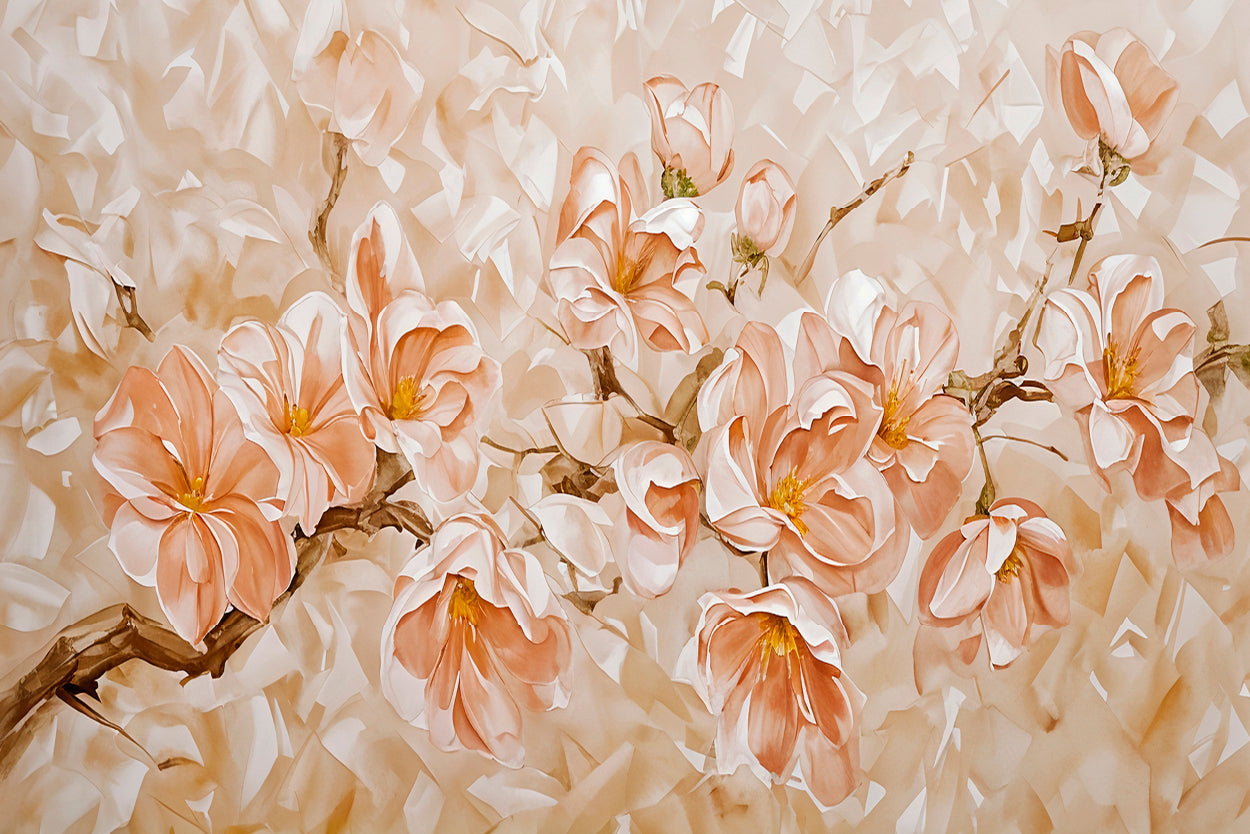 Orange Flower Branch Painting Wall Art Decor 100% Australian Made