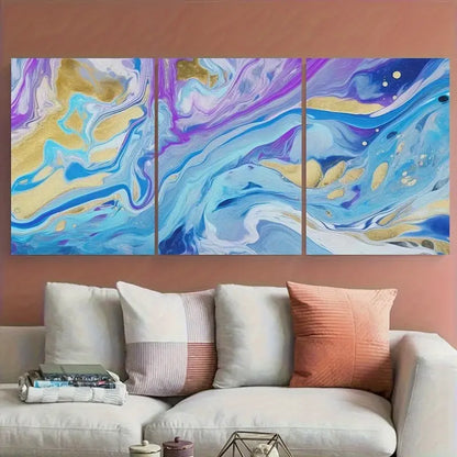 3pcs Blue Purple Golden & White Swirls Metal Print Ready to Hang Art