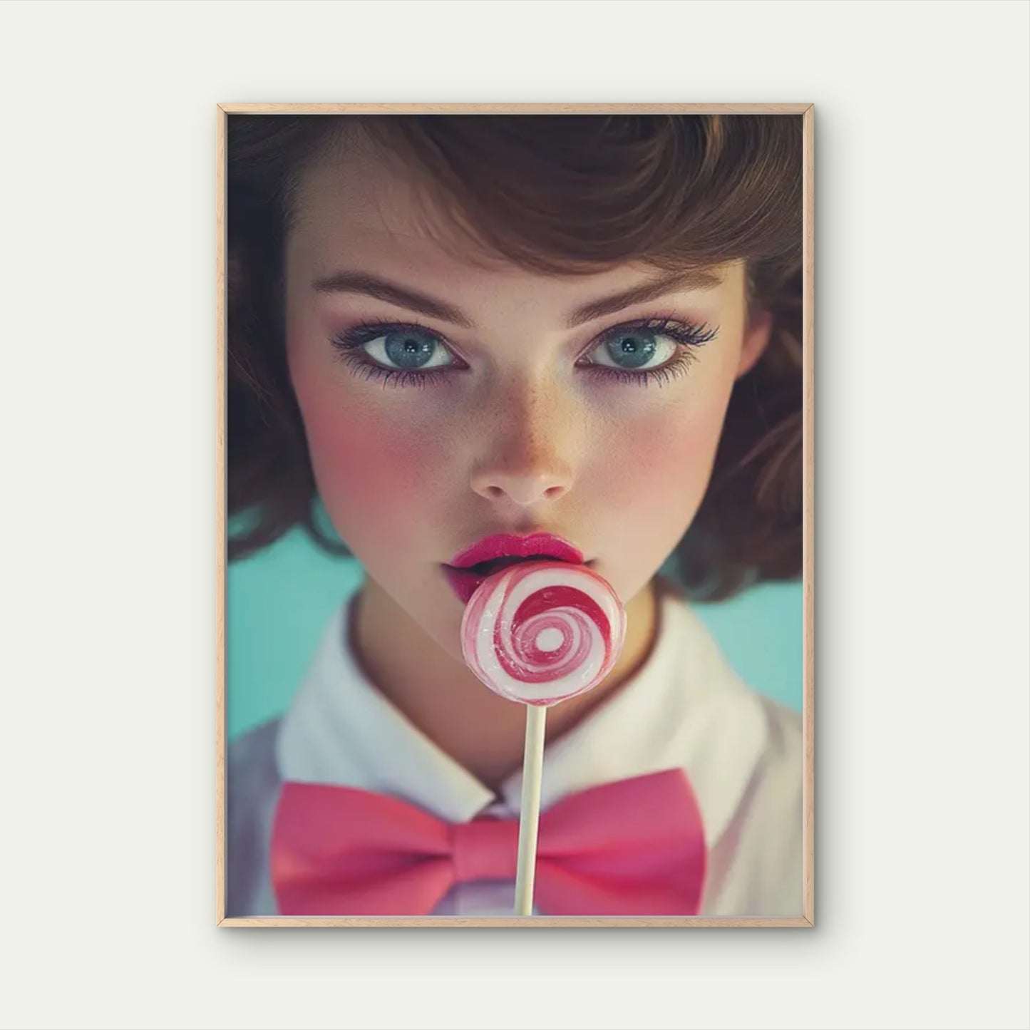 Woman with Pink Bow Tie and Lollipop Fashion Home Decor Premium Quality Poster Print Choose Your Sizes