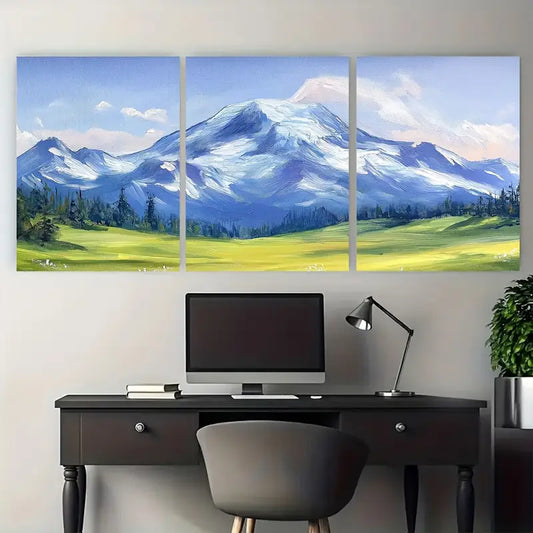 3pcs Green Meadows Snow White Peaks Metal Print Ready to Hang Art