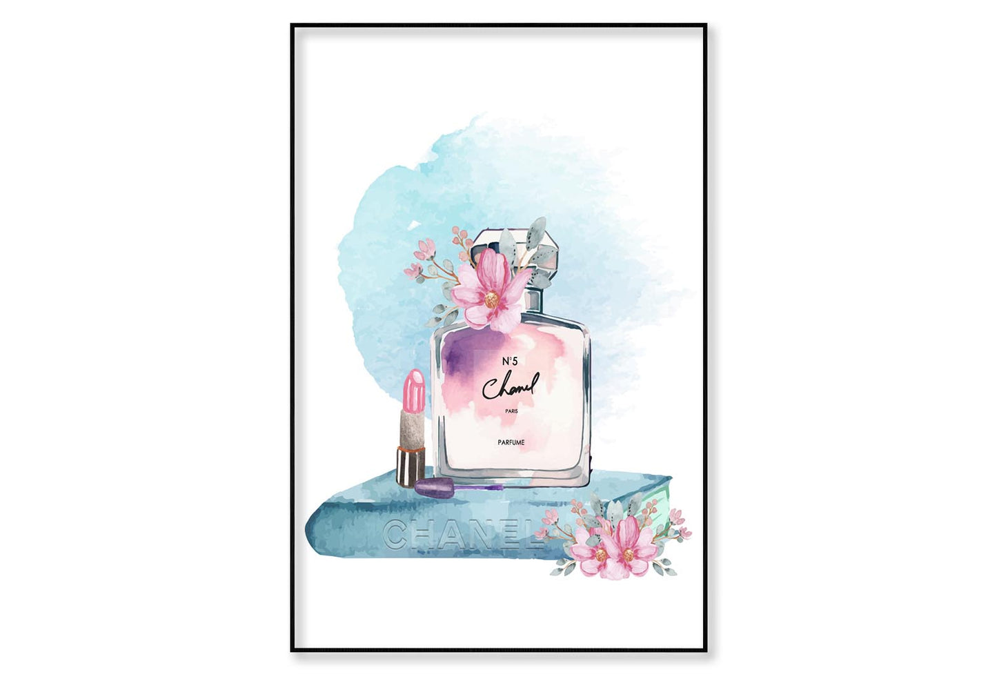 Perfume With Book and Lipstick Wall Art Limited Edition High Quality Print Canvas Box Framed Black