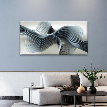 3D Silver Wave Abstract Design Wall Art Canvas Office Home Room Framed 120x60cm