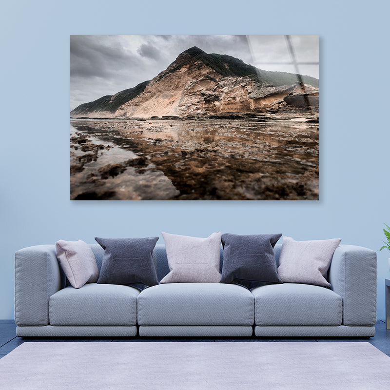 View of a Rocky Mountain with Clouds in the Sky Acrylic Glass Print Tempered Glass Wall Art 100% Made in Australia Ready to Hang