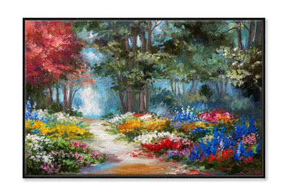 Colorful Forest & Flowers Pathway Oil Painting Wall Art Limited Edition High Quality Print Canvas Box Framed Black