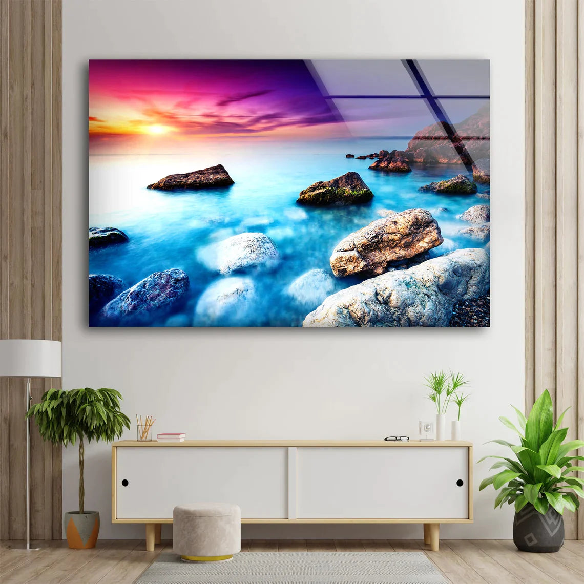 Sea with Rocks Sunset UV Direct Aluminum Print Australian Made Quality