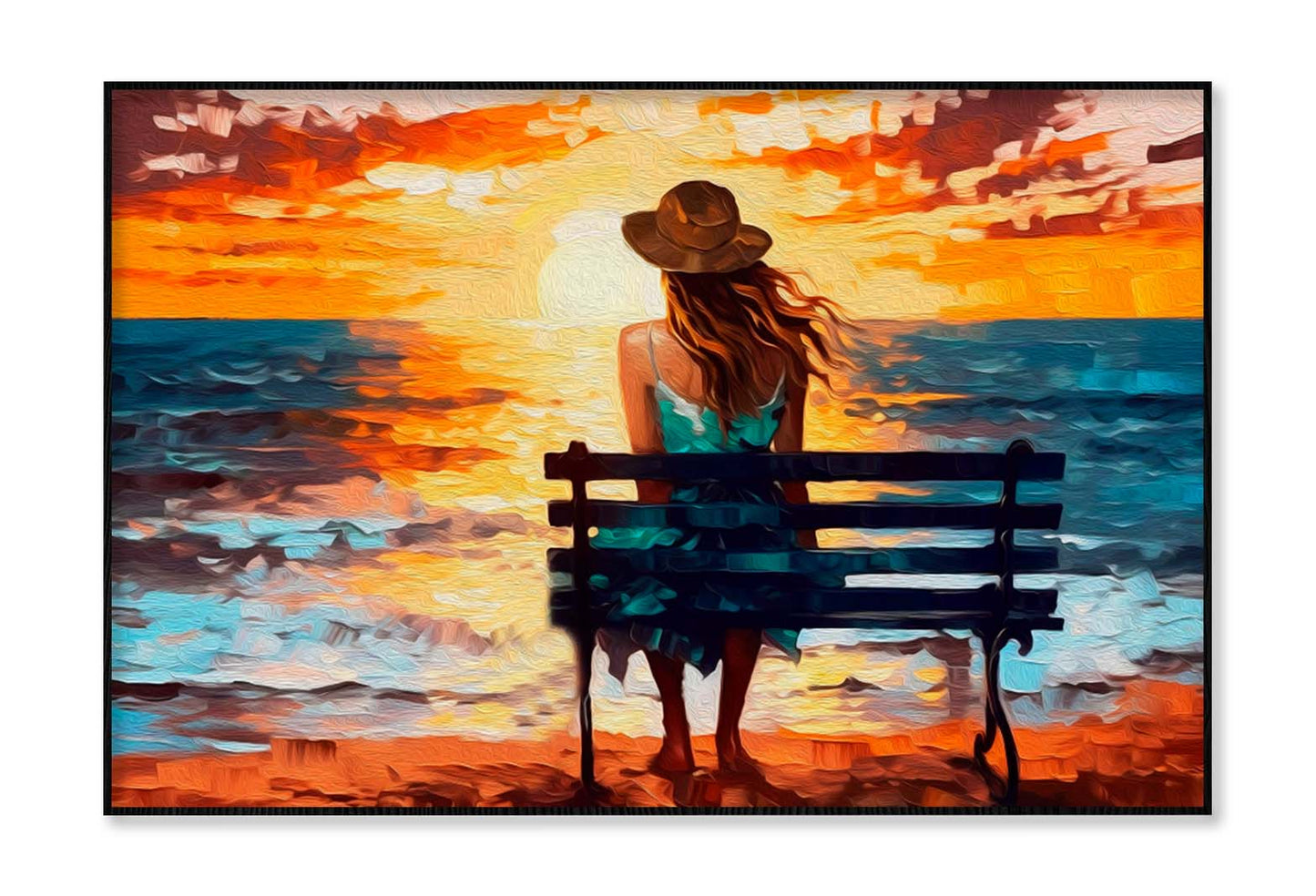 Girl sit On Bench Abstract Oil Painting Wall Art Limited Edition High Quality Print