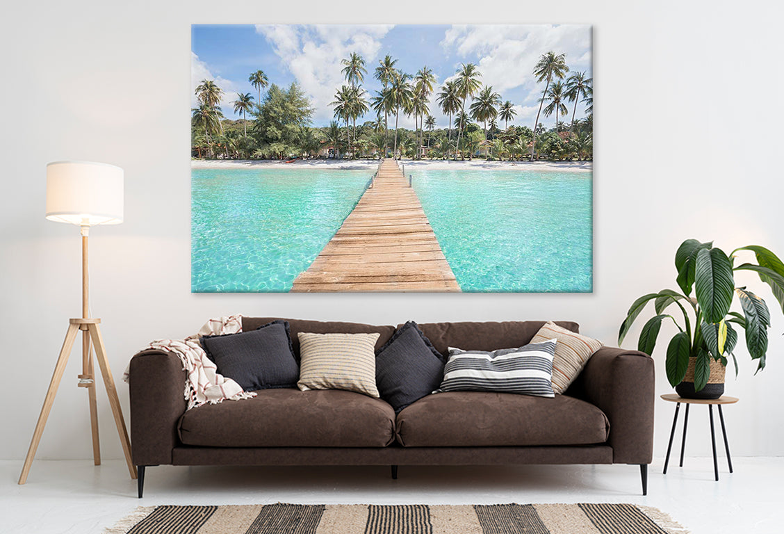 Turquoise Water Pier and Palm Trees Print 100% Australian Made