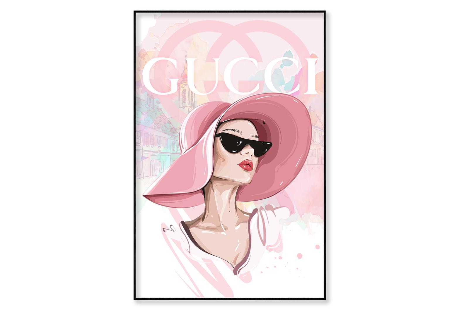 Lady With Pink Hat Fashion Store Wall Art Limited Edition High Quality Print Canvas Box Framed Black