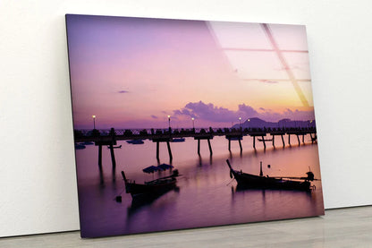 Boats on Lake Sunset UV Direct Aluminum Print Australian Made Quality