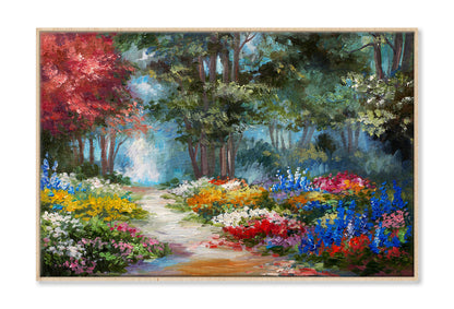 Colorful Forest & Flowers Pathway Oil Painting Wall Art Limited Edition High Quality Print Canvas Box Framed Natural